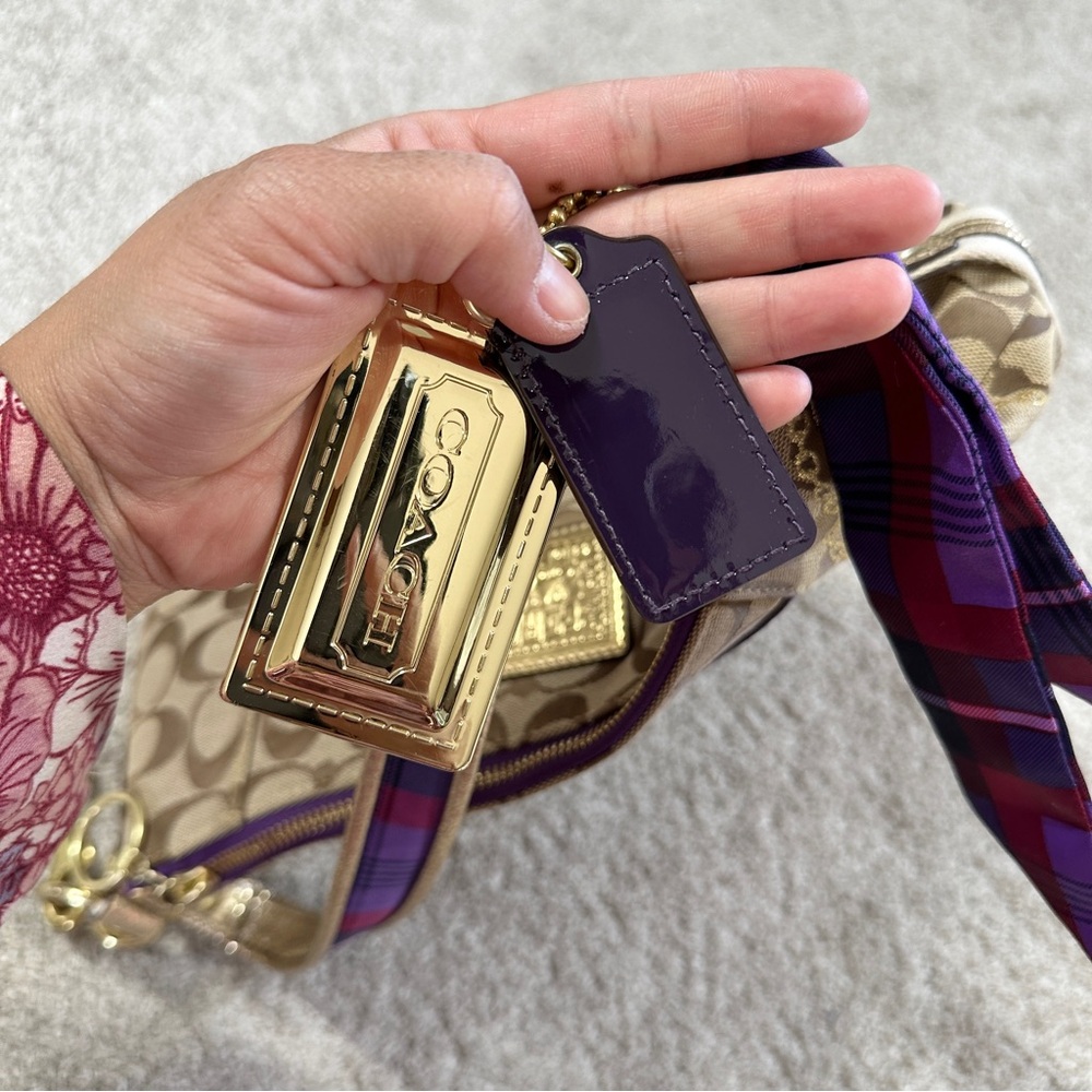 RARE Coach Poppy Tartan Applique Groovy Crossbody Shoulder Bag Brown Monogram - Picture 10 of 16